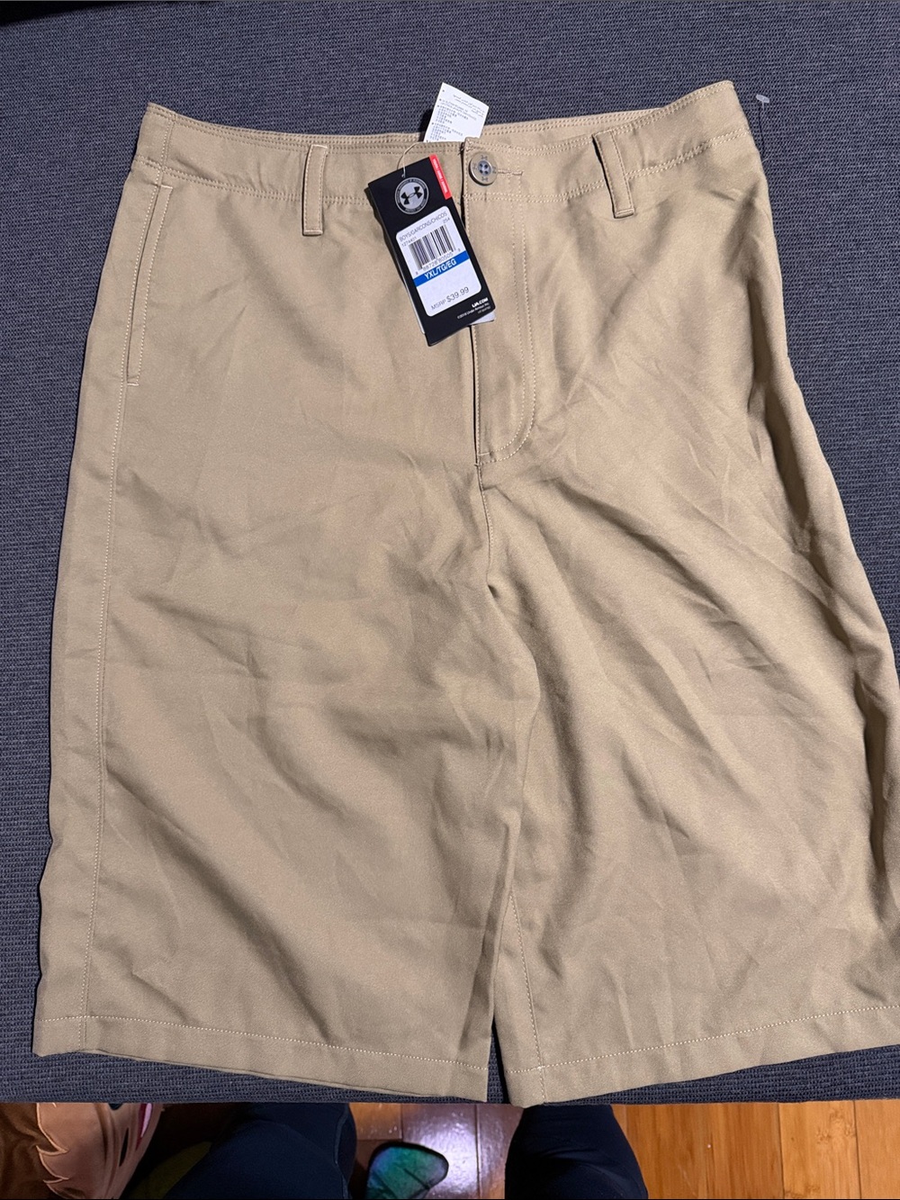 Under Armour Boys Tan Flat-Front Shorts